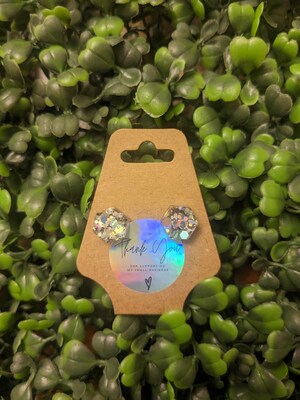 Hexagon Silver Sparkle Resin Stud Earrings - image1
